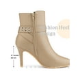 thumbnail image 6 of BLISSFUL STEP Women's Ankle Boots Stiletto Heel Pointed Toe Buckle Faux Leather Boots Beige 5.5, 6 of 7