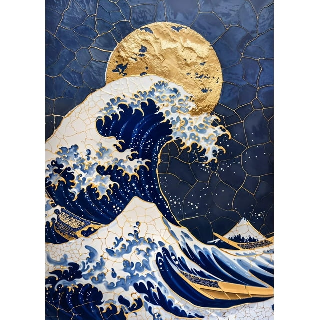 Retro Abstract Blue and White Porcelain Landscape Mountains and Rivers Canvas Printing Home Wall Decoration Frameless Painting50 x 70 cm, frameless,SKU-07