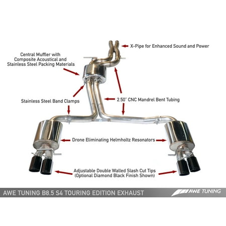 AWE Tuning Touring Edition Exhaust w/ 90mm Chrome Tip for 10-16 Audi S4