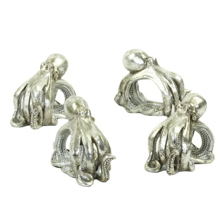 Koyal Wholesale Octopus Silver 4 Pack Napkin Rings For Wedding
