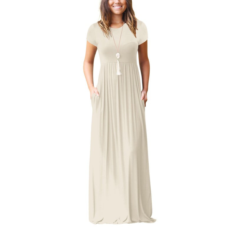 Women's Short Sleeve Loose Plain Empire Waist Maxi Dresses Casual Long  Dresses with Pockets - Walmart.com