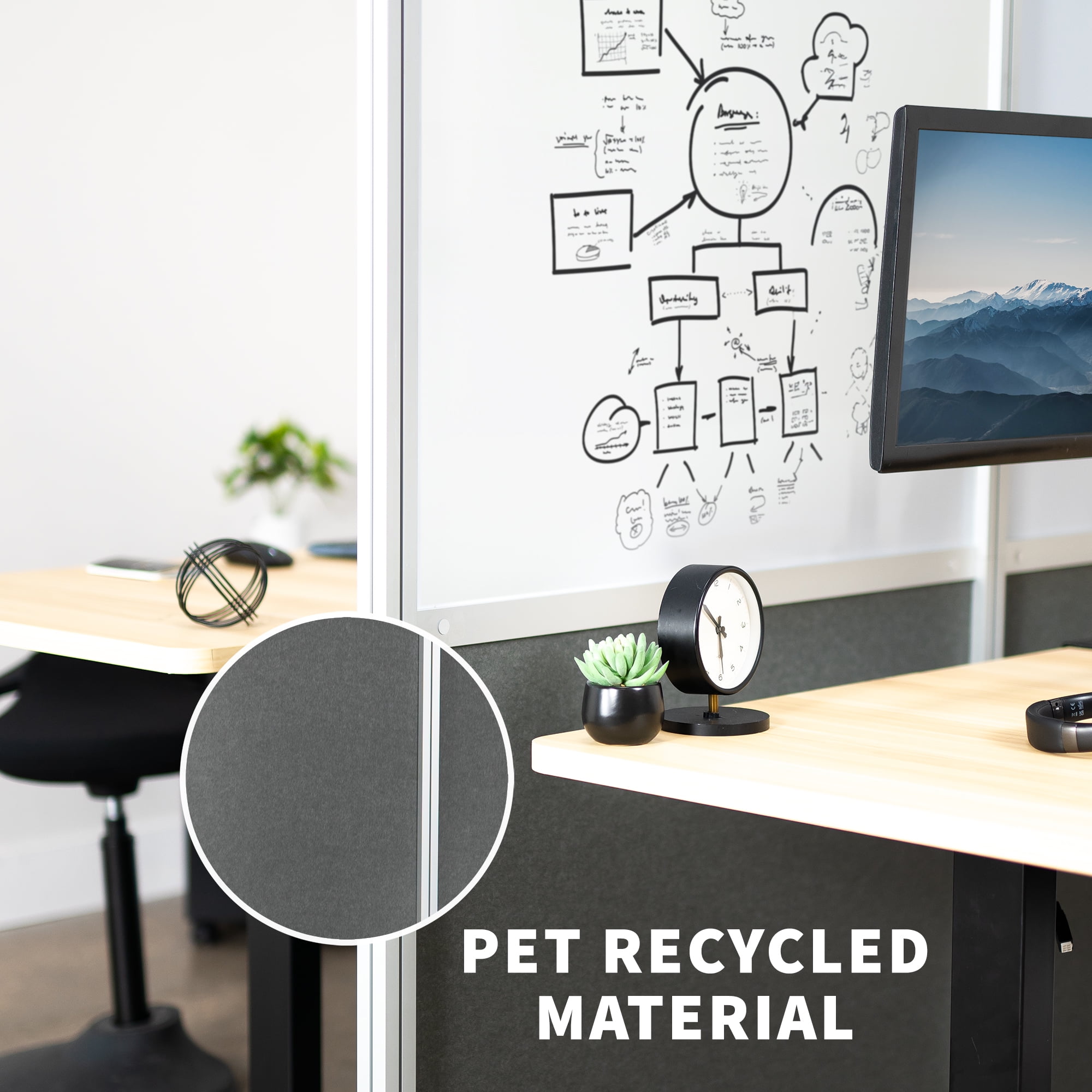 VIVO Modular Wall System, 2 PET + Magnetic Whiteboard Panels, Office Dividers