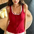 thumbnail image 2 of AhaOh Women's Lingerie Lace Trim Solid Sleeveless Scoop Neck Built-In Bra Ruffle Trim Lace Button Down Tank Sleepwear Free Size, 2 of 6