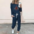 thumbnail image 2 of asdoklhq Warm Pajamas for Women Fashionable Loose Printed Long Sleeved Round Neck Drawstring Casual Set Navy S, 2 of 4