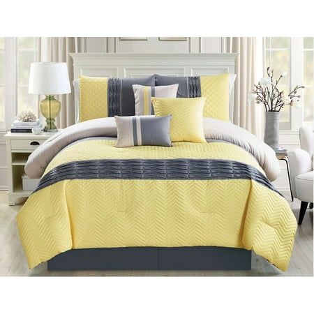 Upc 814791025759 7 Piece Chevron Quilted Pleat Yellow Gray