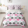 thumbnail image 3 of Castle Fairy Retro Geometric Quatrefoil Queen Bedding 7pcs,Bohemian Grid Motif Bedding Comforter Set Queen,Pink Gray Mint,Reversible, 3 of 7