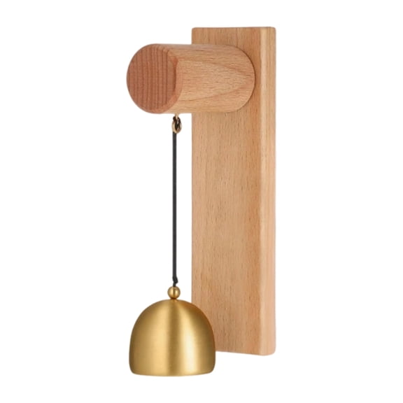 Wooden Shopkeepers Doorbell with Brass Bell and Long Adhesive Backing, Unique Wall Hanging Entryway Chime for Retail Stores Office and Home Decoration