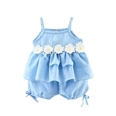 

QWERTYU Toddler Baby Child Girl Boy Cami Top and Shorts Set Clothing Set Sleeveless Summer Outfit Blue