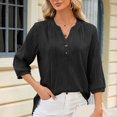 thumbnail image 4 of YDLCAFD Tank Tops for Women Womens Fashion Casual Top Button V Neck T Shirts Mid Long Sleeve Casual Loose T Shirts Top Orange Tops for Women Ladies Tops, 4 of 6