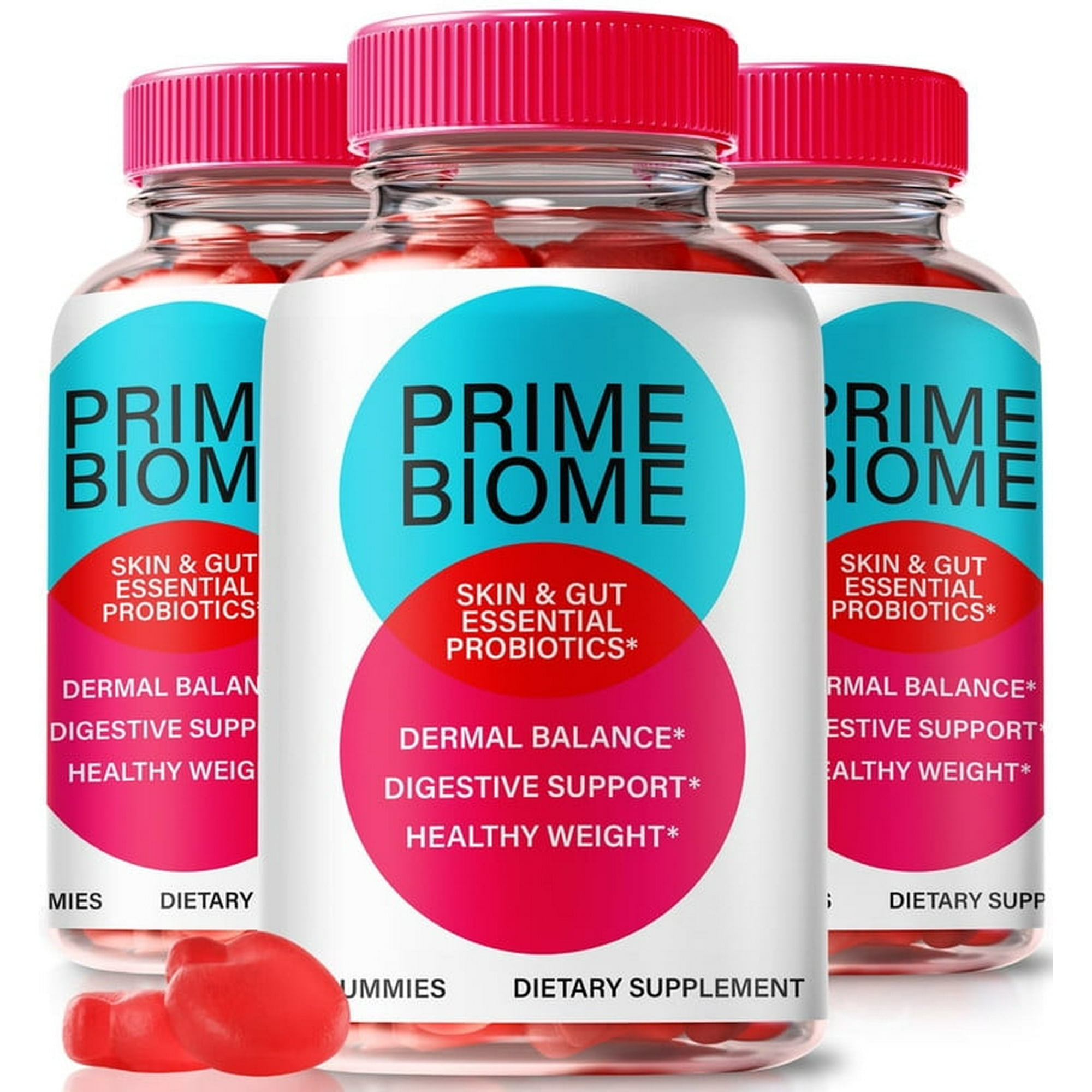 (3 Pack) Prime Biome Gummies, All-Natural Formula Supplement for Skin and Gut Health, PrimeBiome Probiotic for Digestive Wellness, Official Skincare Gomitas Reviews (180 Gummies)
