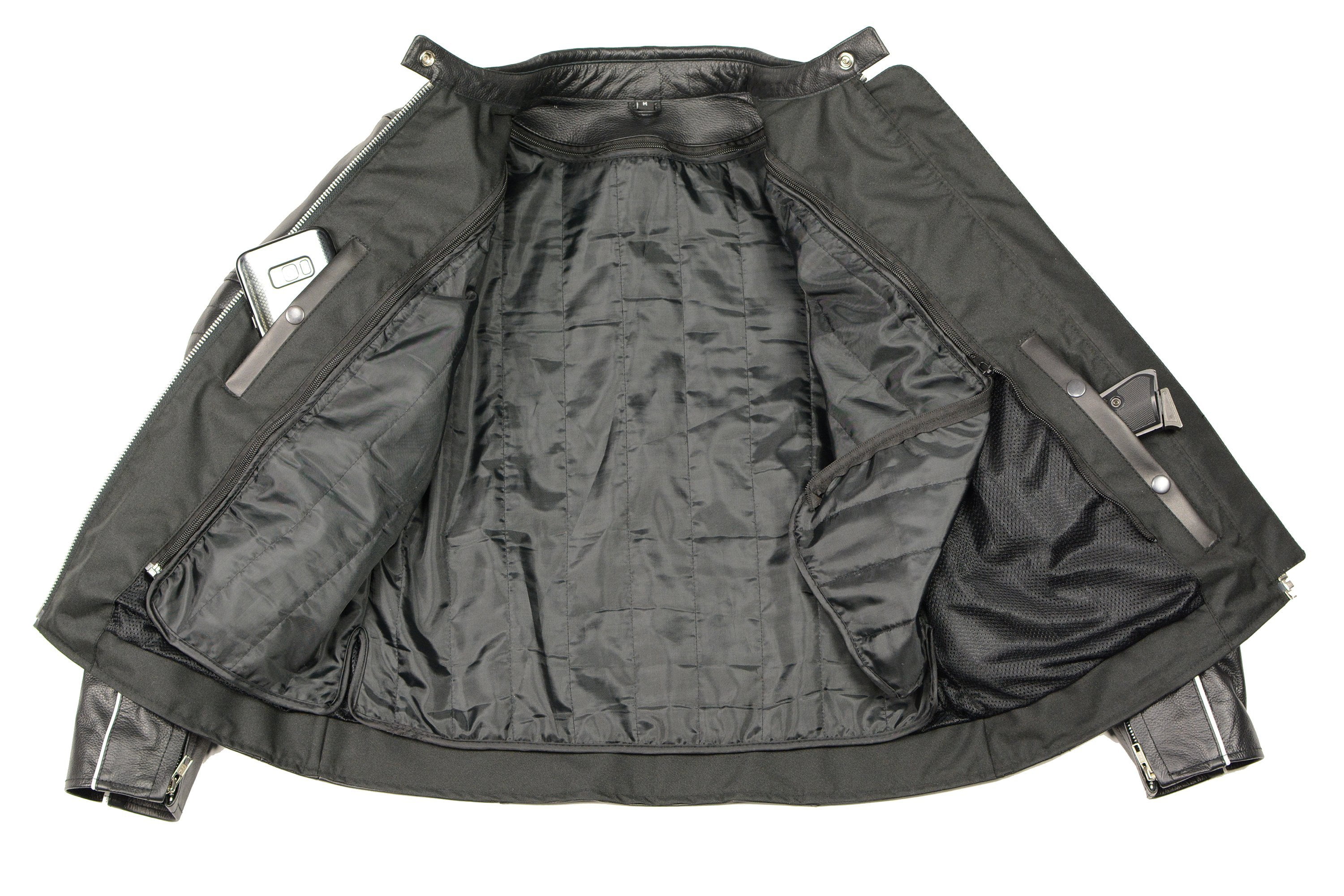 M-Boss Motorcycle Apparel-BOS22504-BLACK-Women Black Leather Jacket w/Full Armor & White Piping-BLACK-5XL 