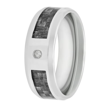 Men's Stainless Steel with Diamond Accent Gray Carbon Fiber Band, 8mm