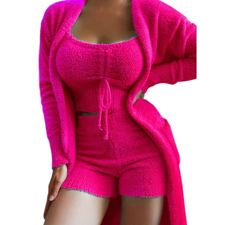 

Paille Women With Pockets Open Front Lounge Sets Casual Daily Wear Loungwear Long Sleeve Winter Warm Pajamas Pjs