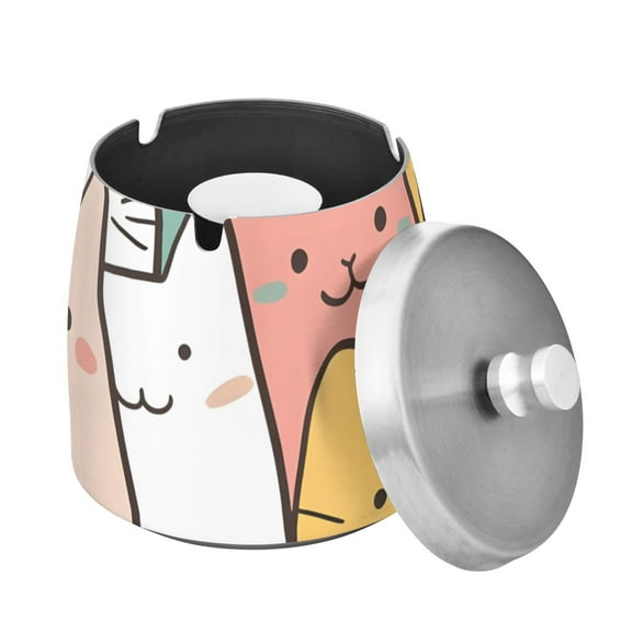 Outdoor Ashtray with Lid for Cigarette Stainless Steel Smokeless Ash Tray for Patio Home Table Decor Cute Pastel Cats