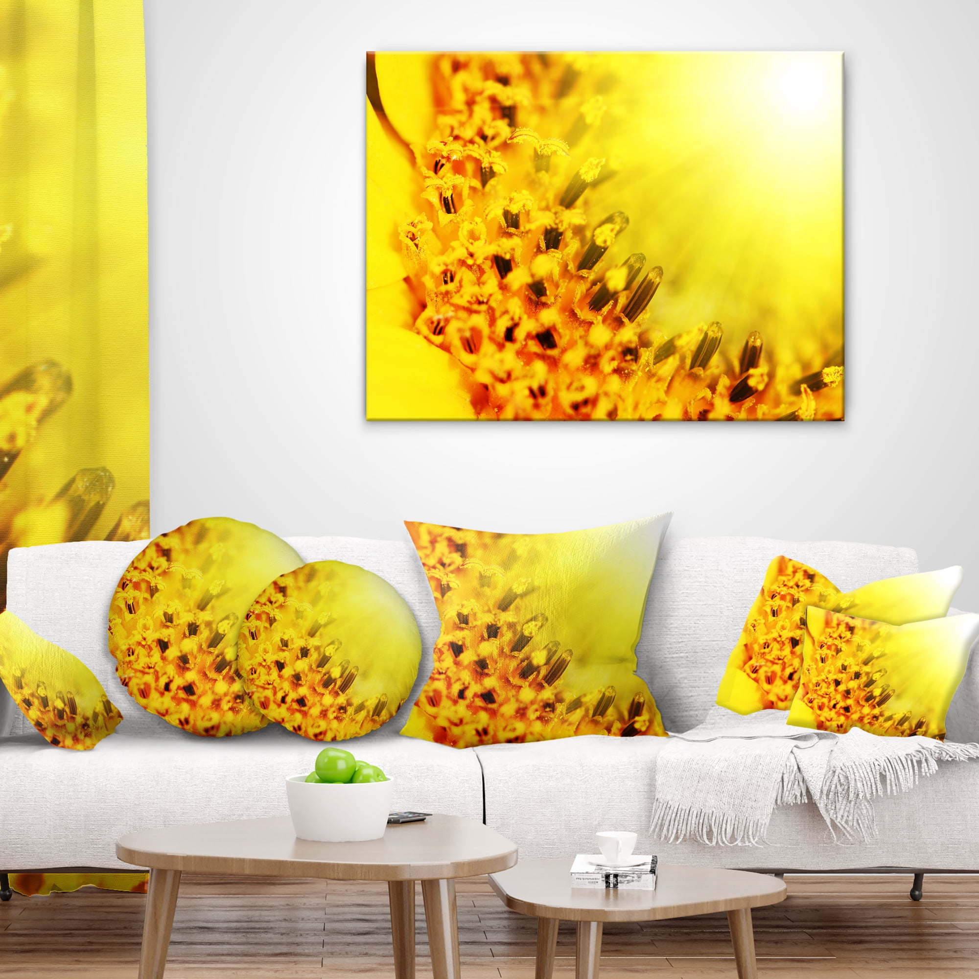 Designart Bright Yellow Sunflower Close Up - Floral Throw Pillow - 12x20