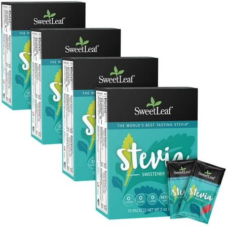 Stevia Packets - Zero Calorie Natural Stevia Powder, No Bitter Aftertaste, Sugar Substitute for Keto Coffee, Nothing Artificial, Non-GMO Stevia Sweetener Packets, 70 Count (Pack of 4)