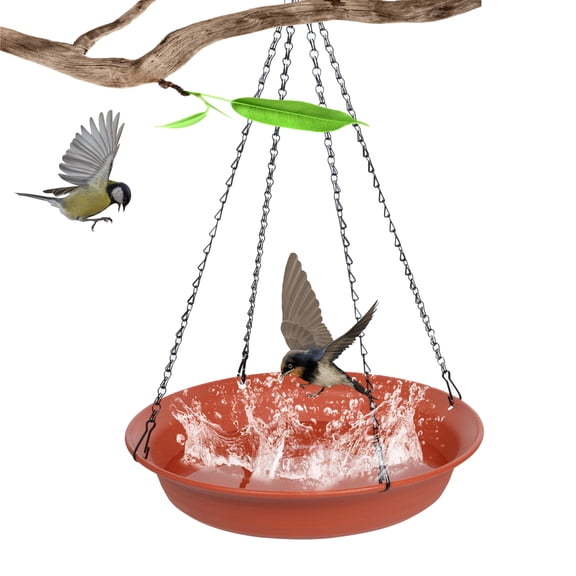 Trianu Hanging Bird Bath for Outside, 9.69" Hanging Bird Water Feeder for Outdoor, Birdbath Bowl, Birdbaths for Outdoors Balcony Window Backyard Garden, Small Wild Birdfeeder Tray, Orange