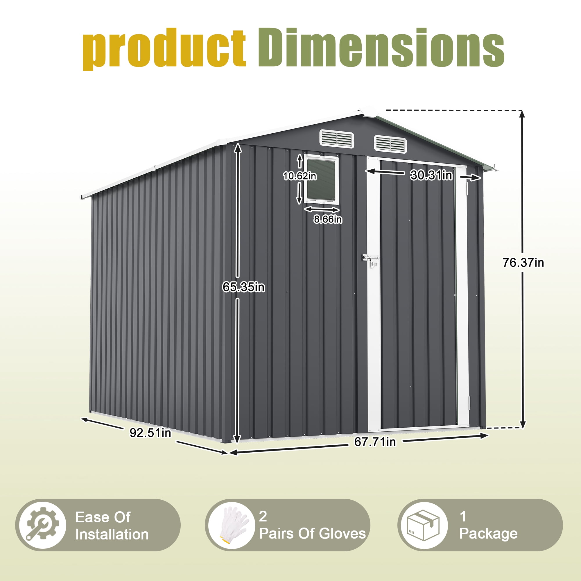Villeston 8x8 Outdoor Storage Shed with four daylight Windows Lockable Doors,Dark Gray