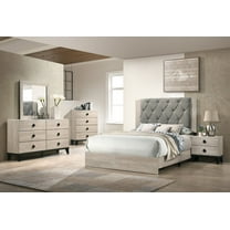 Transitional Style Cream California King Size Bed 4pc Set Dresser Mirror Nightstand Bedroom Furniture Wooden Home