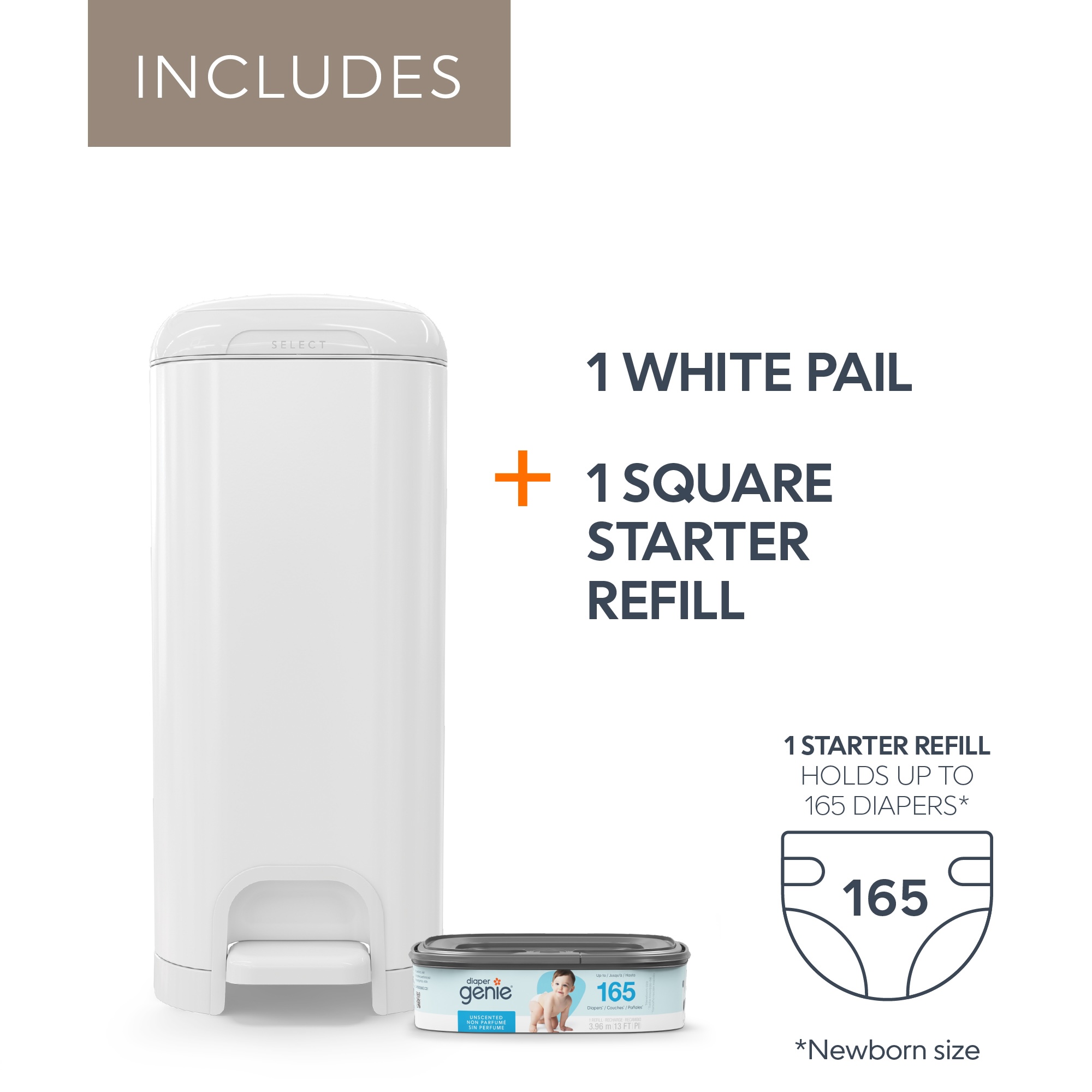 Diaper Genie Select Pail, Stainless Steel, White photo 2