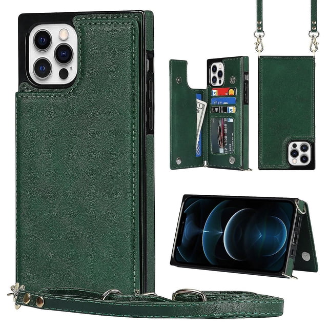 Funda para iPhone 14 con cordón de piel sintética, color liso