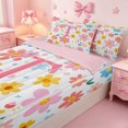 thumbnail image 3 of meiyoeat Cartoon Flowers Monogram Print Zipper Bedding Set For Girls,Floral Blossom Initial T Zipper Bedding Set For Kids,pink Reversible,4-Piece, 3 of 7