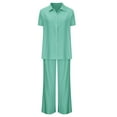 thumbnail image 4 of Roncen Women's Casual Button-Down Shirt & Wide Leg Pants Set - Spring Summer Short Sleeve Solid Color Outfit with Pockets, Relaxed Fit Two-Piece Lounge Wear, 4 of 8