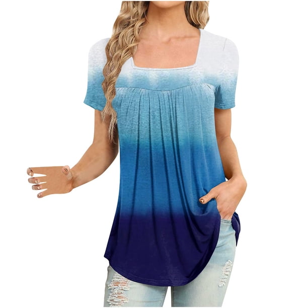 Blusa suelta de manga corta con cuello en V informal estampada a la moda para mujer OAVQHLG3B Store lin121212