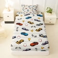 thumbnail image 3 of Castle Fairy Seamless Race Car Twin Sheet Sets 3pcs for Teens, Checkered Trophy Print Bedding for Boys Bedroom, Blue Red, 3 of 6