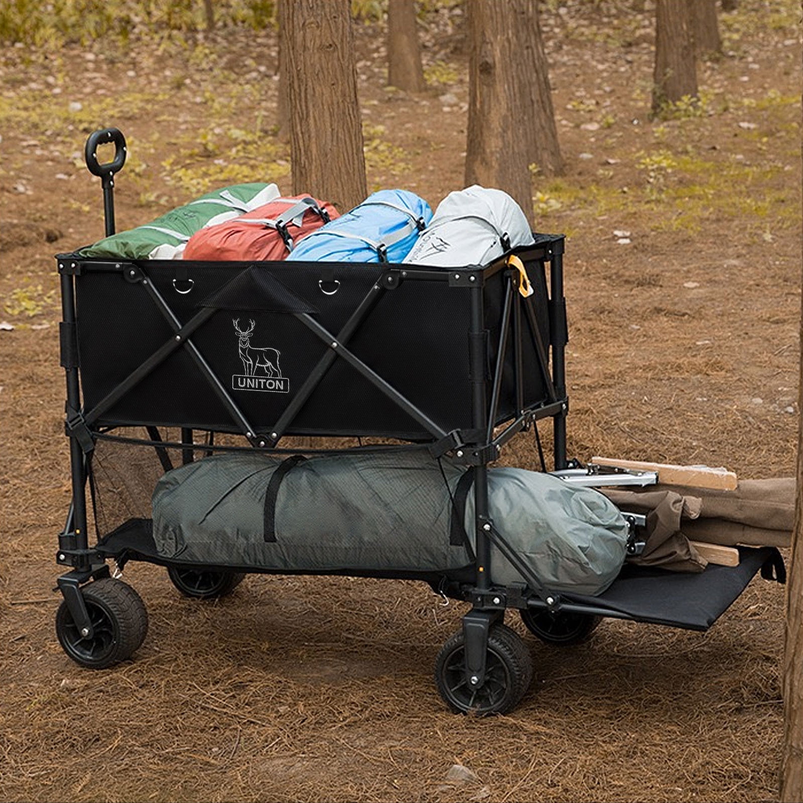 Double Decker Wagon 600lb Capacity & 400L Collapsible Sports Wagon with Big Wheels 54" for Camping Fishing & Outdoor Use