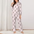 thumbnail image 2 of KLL Heart Cat Print Women's Long Sleeve Pajamas with Pants Sleepwear Loungewear 2 Set-Large, 2 of 7