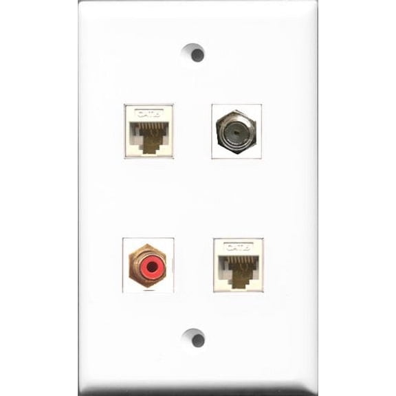 RiteAV 1 Port RCA Red and 1 Port Coax Cable TV- F-Type 2 Port Cat6 Ethernet White Wall Plate