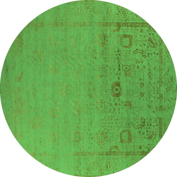 Ahgly Company Indoor Round Oriental Green Industrial Area Rugs, 4' Round