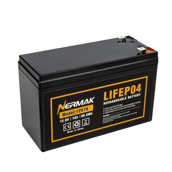 NERMAK 12V 7Ah (7.2Ah) Lithium LiFePO4 Deep Cycle Battery, 2000+ Cycles Lithium Iron Phosphate Rechargeable Battery for Solar Powar, Lighting, Power Wheels, Fish Finder