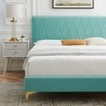 thumbnail image 2 of Platform Bed Frame, Twin Size, Velvet, Blue, Modern Contemporary Urban Design, Bedroom Master Guest Suite, 2 of 10