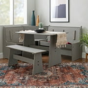 Linon Talon Pine Wood Corner Dining Nook Set with Storage in Gray Finish