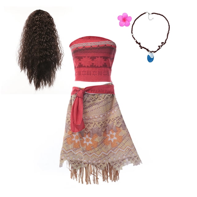 Vestido de Moana de Disney para niños, vestido de princesa Vaiana para niñas, disfraz de fiesta de cumpleaños con collar, conjuntos de pollitos de cerdo para mascotas