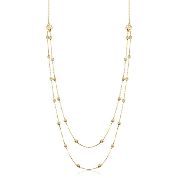 Au Naturale 14k Yellow Gold 2.9 Mm Diamond-cut Bead Station Double Strand Layered Necklace for Women (adjustable from 16 to 17.5 inches)