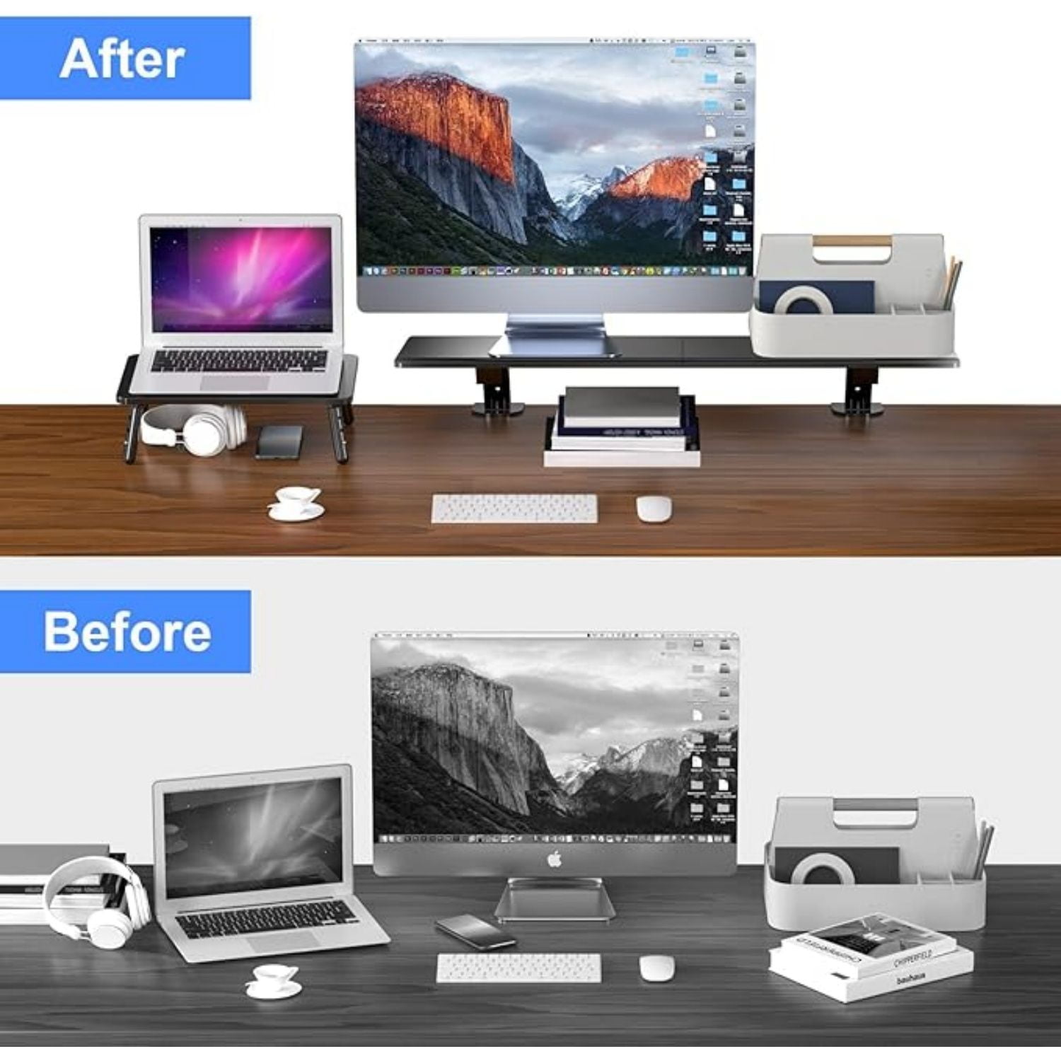 Clamp-on 32 Inch Dual Monitor Desk Mount Riser Shelf Computer Stands for 2 Monitor,Laptop,Printer, Notebook,32.2” x 7.8” x 5.7”