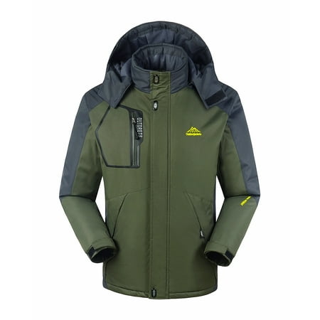 Lega Men's Ski Jacket Insulated Fleece Waterproof Windproof Hooded Rain Jacket Outdoor Coat Army Green US