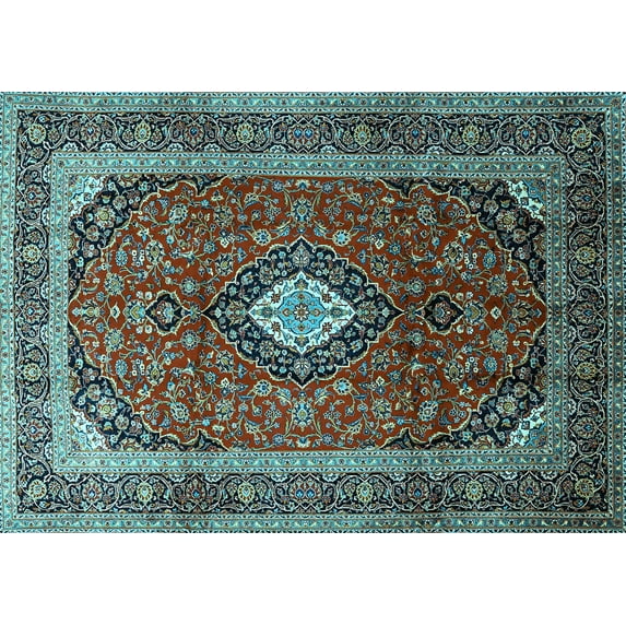 Ahgly Company Indoor Rectangle Medallion Light Blue Traditional Area Rugs, 3' x 5'