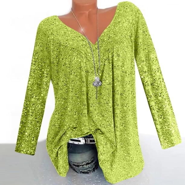 ICHUANYI Clearance Women Plus Size Long Sleeved V-Neck Print Blouse Pullover Tops Shirt(Yellow, L) ICHUANYI WER2023081008711