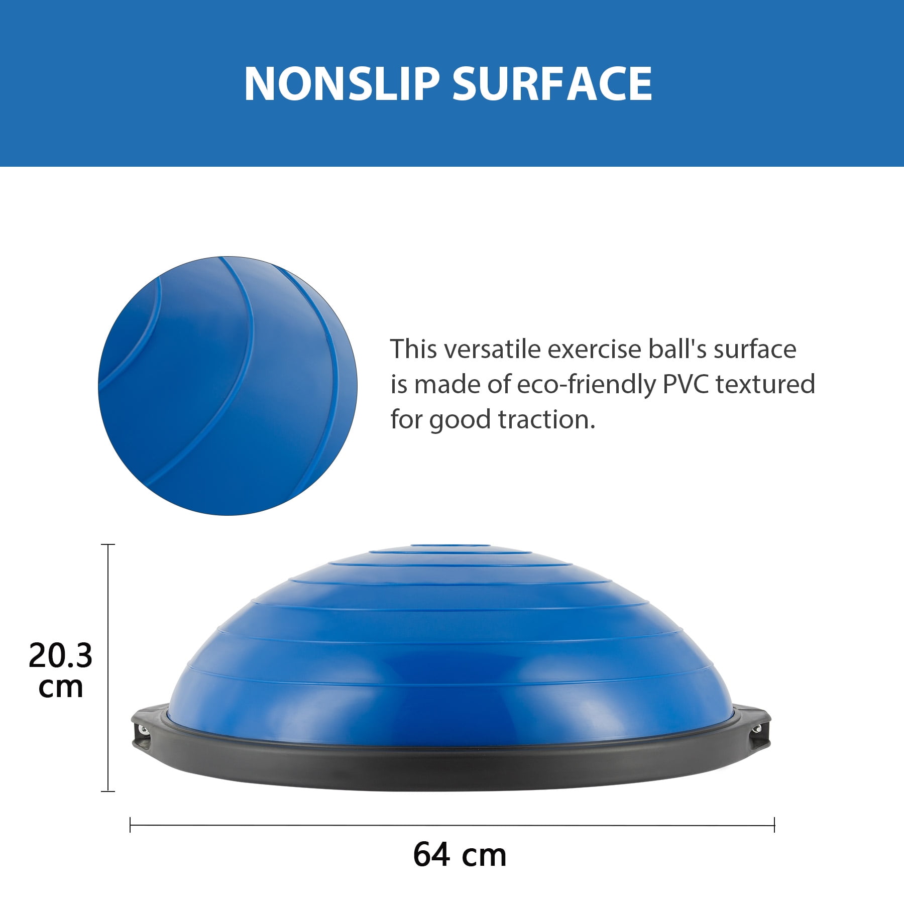 ZELUS 25in. Balance Ball, 1500lb Inflatable Half Exercise Ball Wobble Board Balance Trainer w Nonslip Base, Half Yoga Ball Strength Training Equipment w 2 Bands, Pump, Extra Ball Included, Blue