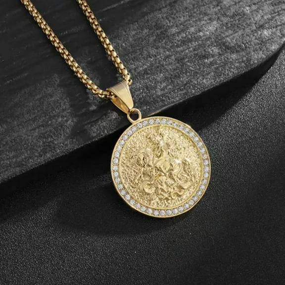 GKNET Hip Hop Stainless Steel Slayer Pendant Necklace 18K Real Gold Plated Men Jewelry-Gold