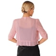 thumbnail image 4 of YONGHS Women Shrugs Sheer Cardigan Summer Short Sleeve Open Front Cropped Bolero Pink L, 4 of 7