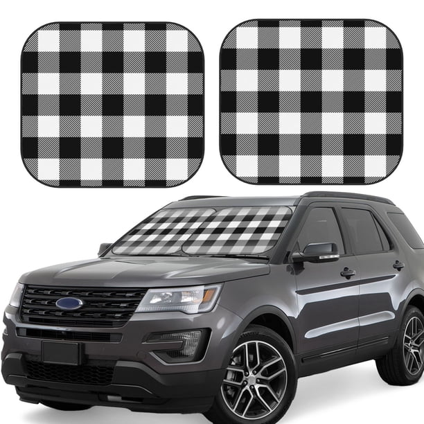 Fotbe White And Black Plaid Juego de 2 Piezas de Parasoles para Parabrisas | Bloqueador Solar para Auto | Accesorios Plegables para Protección Solar Interior-Medium