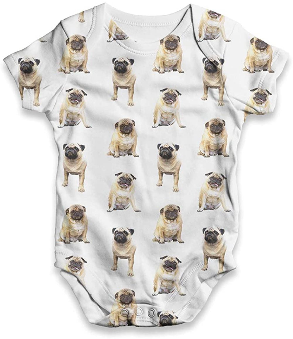 TWISTED ENVY Pug Dog Pattern Baby Unisex Funny All-Over Print Bodysuit Baby Grow Baby Romper 