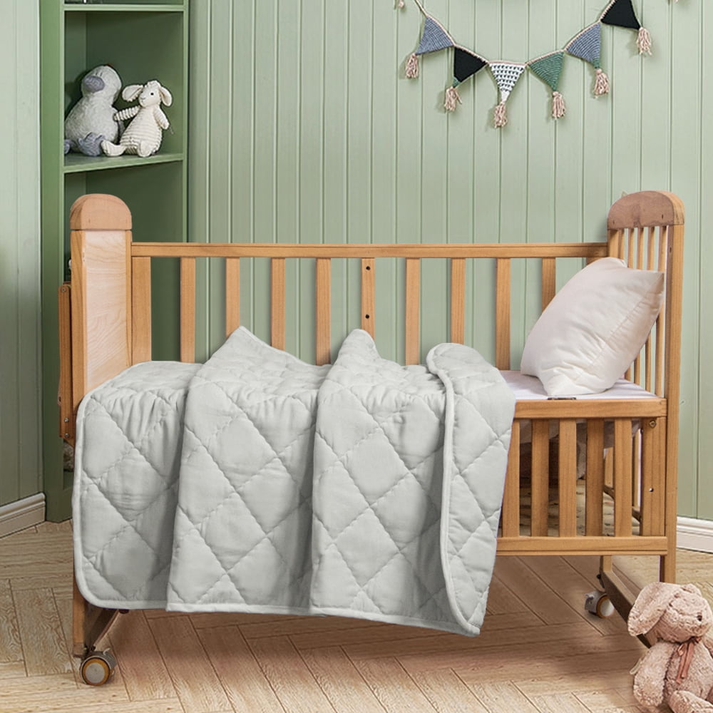 Flxxie Microfiber Ultra Soft Toddler Comforter, Warm Kids Crib Quilted Blanket, Light Gray, 43"x60"