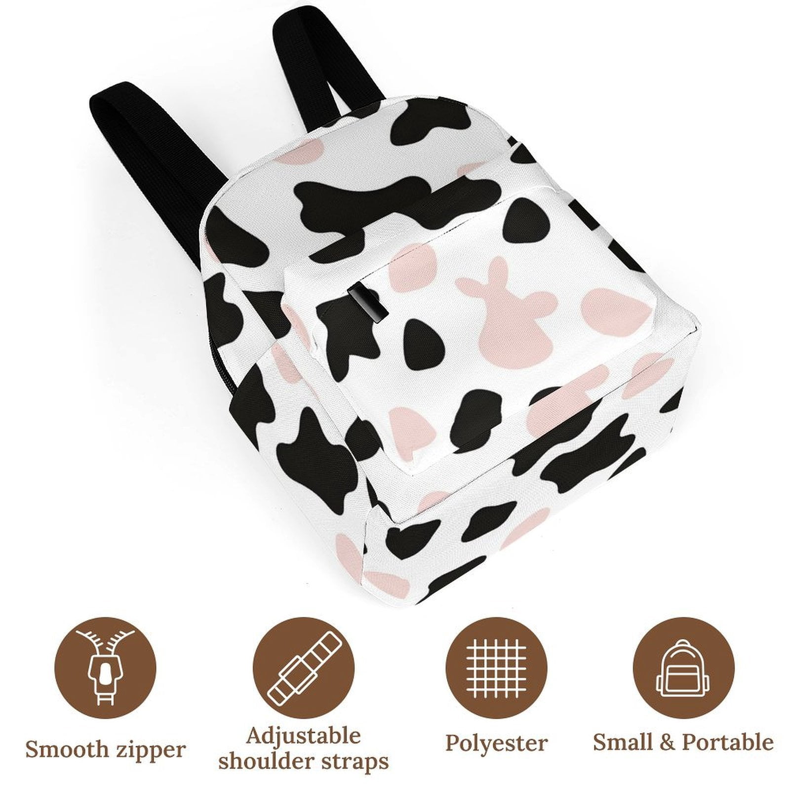 8.1×10in Casual Women'S Backpack With Anti-Contraction And Stretch For Sports Activities Travel Picnics Simple Cow Print Pattern White Background, Pink And White_3
