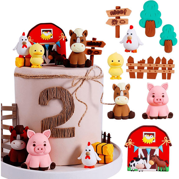 Farm Theme Cake Decorations - 3D Scene Ornaments Set for Party Decor